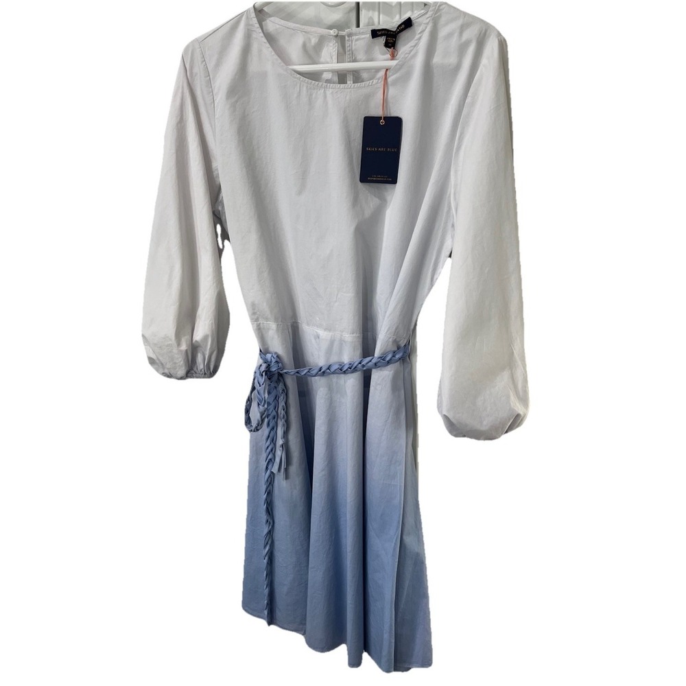 Skies Are Blue NWT Ombre Midi Dress Womens Medium‎ Blue Tie Waist Cottagecore